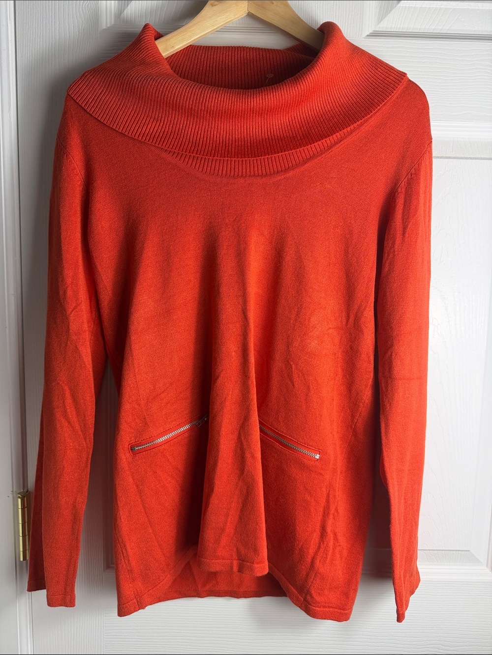 Carolyn Taylor Bright Orange Funnel Neck Sweater with Zip Pockets
